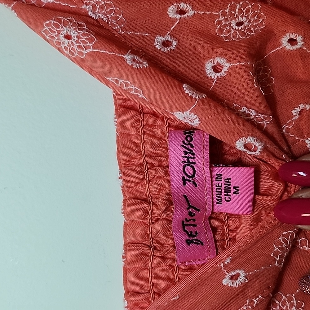 Betsey Johnson Y2K Ditsy Eyelet Bustier Coral Pink Baby Doll Dress Romantic Sz M - Picture 10 of 16